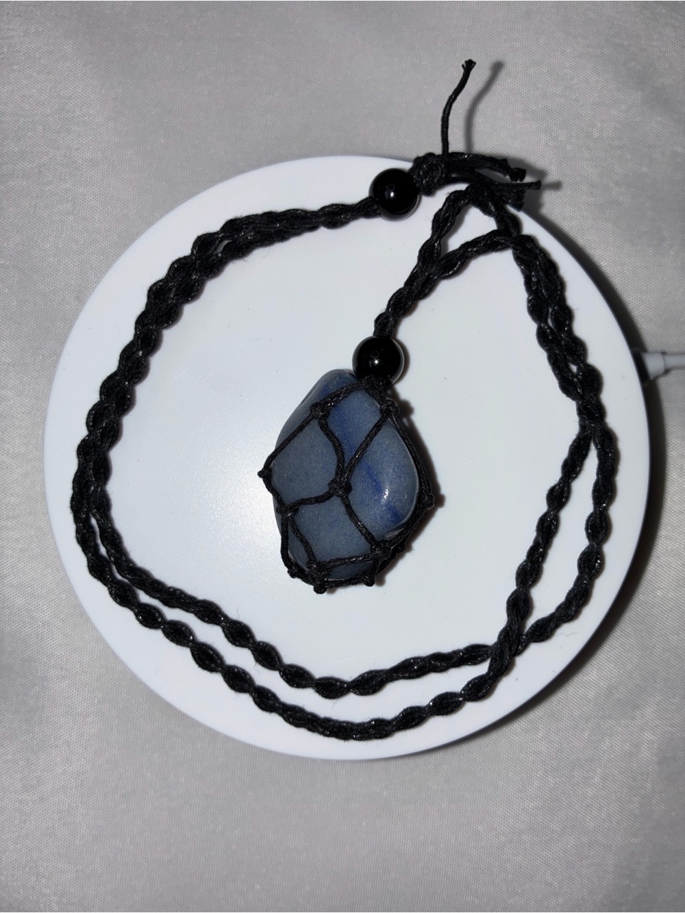 Calming Blue Aventurine Polished Crystal Necklace – Hand-Woven Artisan Pendant - Picture 3 of 9